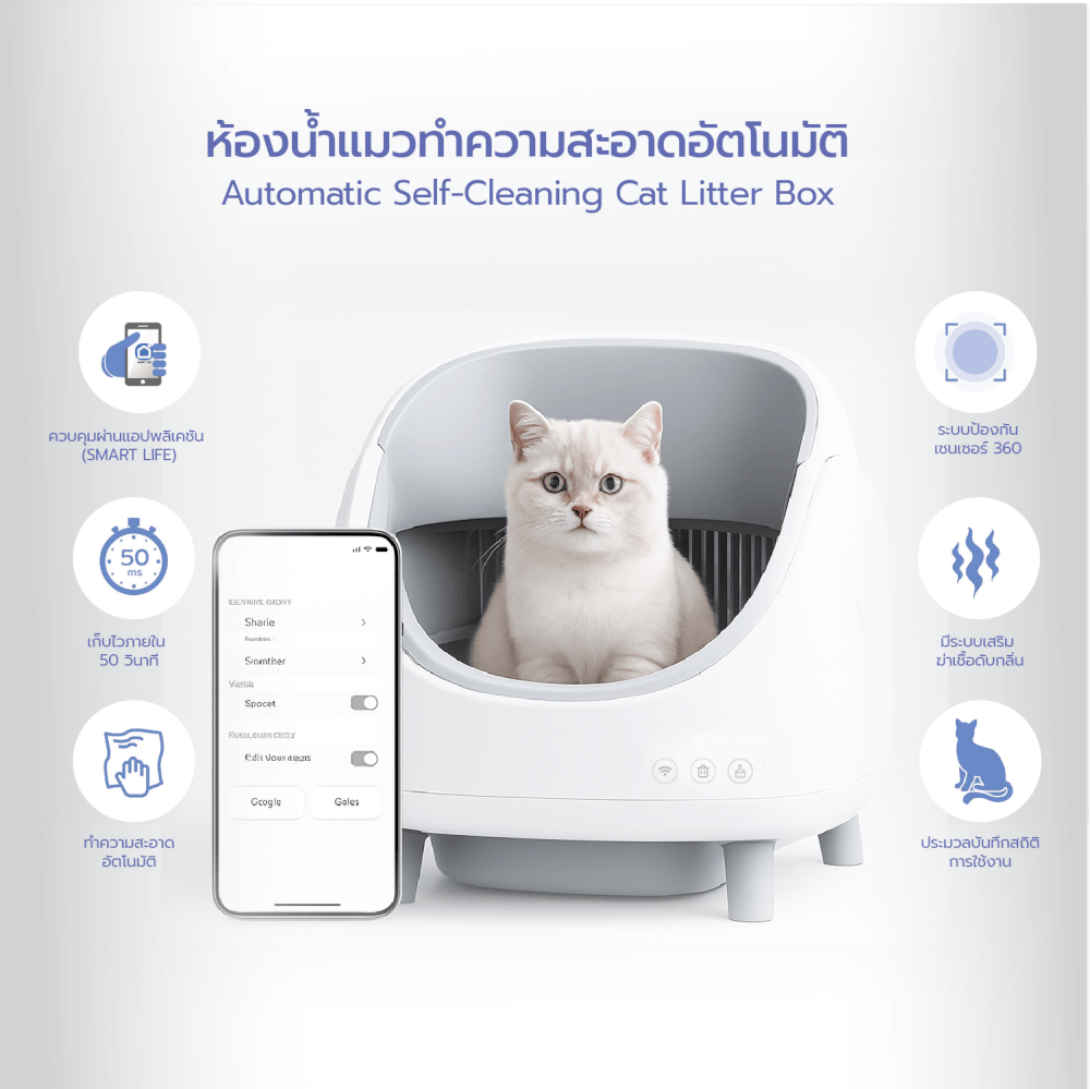ห้องน้ำแมวอัตโนมัติ MC MISTER CLEAN MC CAT AUTO LITTER BOX เซ็นเซอร์360องศา ใช้กับทรายแมวได้ทุกชนิด ควบคุมผ่านแอพ SMART LIFE